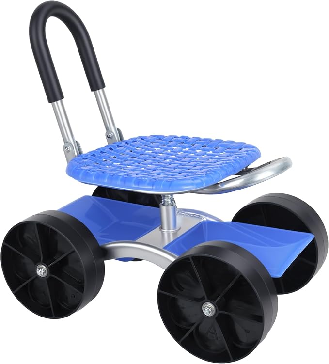 Rolling Garden Seat with Wheels, Adjustable Garden Scooter Stool with Backrest,Garden Cart with Tool Storage Tray & Backpack, Gardening Work Seat for Weeding, Planting, Yard Work (Without Backpack 3)
