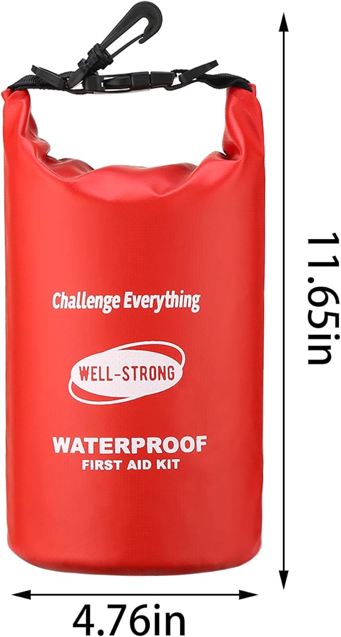 WELL-STRONG Emergency First Aid Kit for Boating & Marine Safety Waterproof Medical Supplies with Roll Top Design for Fishing, Kayaking Red