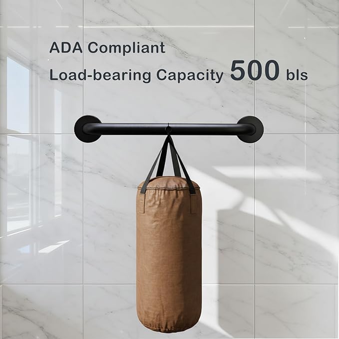 18 Inch Handicap Grab Bars, 2 Pack Stainless Steel Grab Bar for Bathtubs and Showers, Wall Mount Safety Shower Grab Bars for Seniors Injury Elderly, Matte Black Knurled