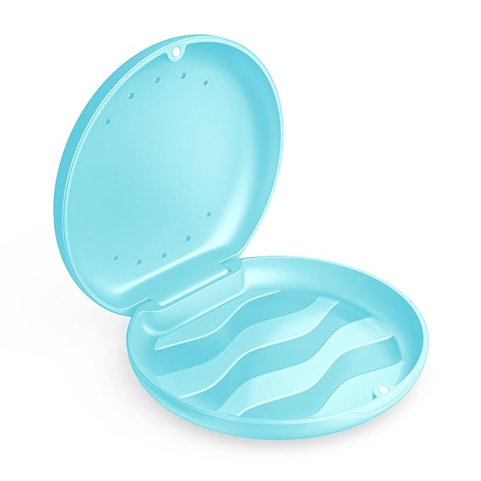 Denture Case Orthodontic Retainer Case with Vent Holes, Annhua Dental Mouthguard Container Aligner Case Slim with Magnetic Closure for Household|Travel|Office - Light Blue