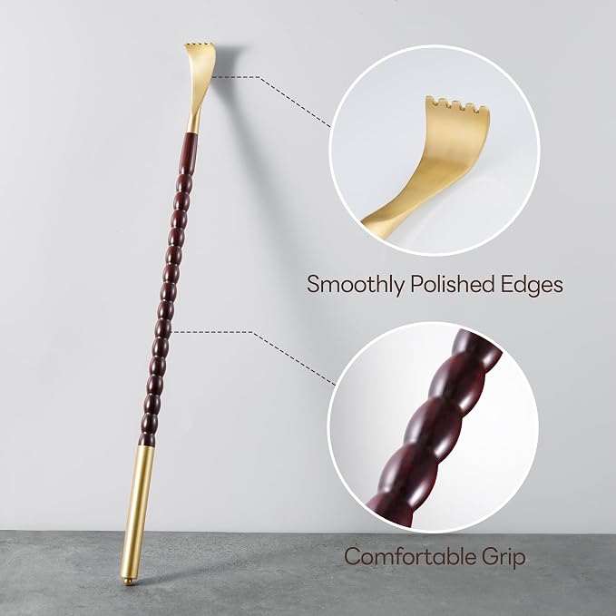 Tomorotec Back Scratcher Massager, Ebony Wood Brass Head Itch Relief 17.5" | African Blackwood, Splinter Proof, Cool Touch, Thoughtful Gift For Men Women, Red