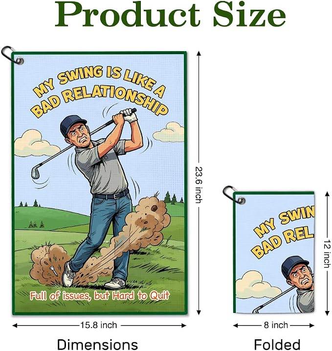My Swing is Like A Bad Relationship Golf Towel with Clip, Funny Golf Bag Accessories for Men, Golfing Towel for Men, Christmas Birthday Gifts for Golfer Lover, Golfing Gifts for Family Friend
