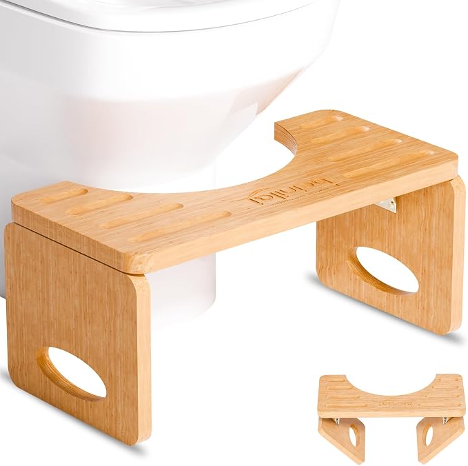 Foldable Toilet Stool,7 Inches Bamboo Poop Stool for Bathroom | Toilet Stool Squat Adult, Potty Stool with Anti-Slip Strip