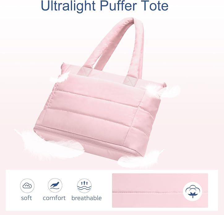 Puffer Tote Bag for Women Quilted Nurse Bag Lightweight Work Bag for Teacher Travel Handbag with Multiple Pockets