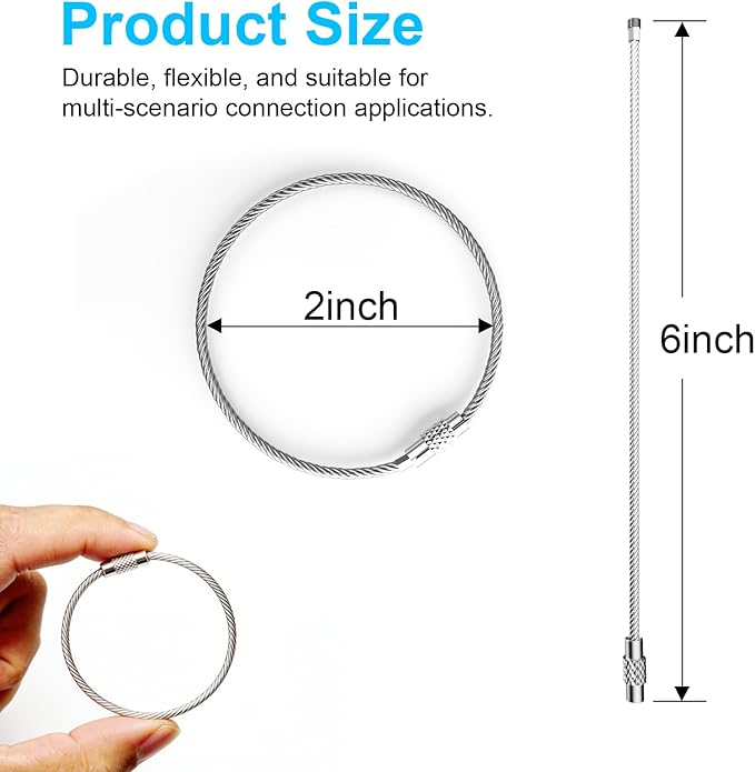 15 Pack 6 Inch Stainless Steel Wire Keychain Cables with Plastic Sleeve, Heavy Duty Wire Key Rings Loops for Luggage Tags ID Tag Keepers Keys Kitchen Utensils Duster