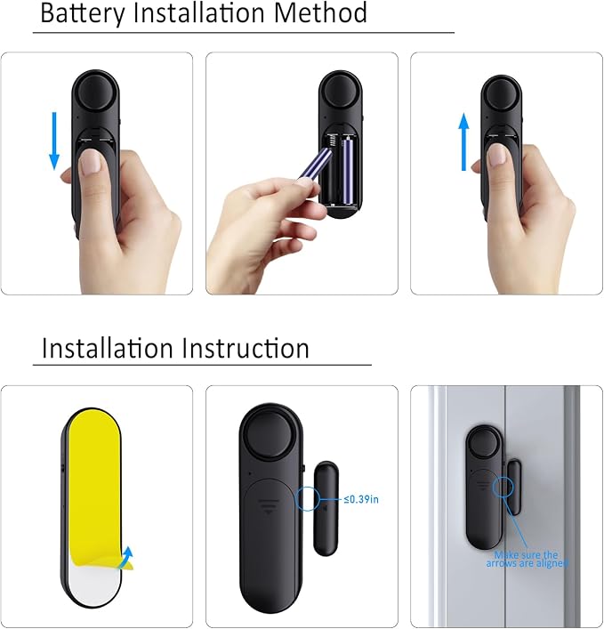 Window and Door Alarm When Opened (2 Pack) for Kids Safety/Home Security, Sliding Front Door Opening Sensor Alarms for Dementia, 120dB Burglar Alert, Ideal for Business, Garage, Apartment,House, Black