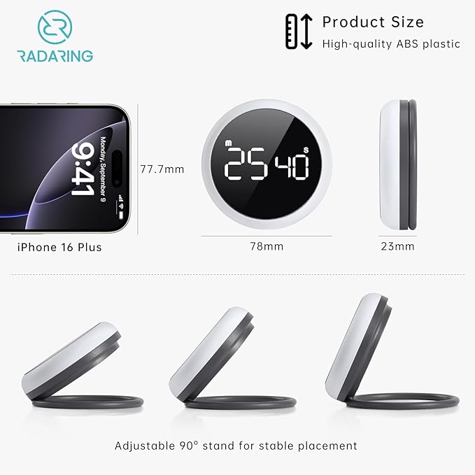 White Quick Que Kitchen Timers, Visual timers Large LED Display Magnetic Countdown Countup Timer for Classroom Cooking Fitness Baking Studying Teaching, Easy for Kids and Seniors (White)