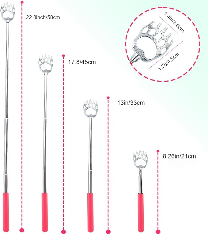 2 Pcs Back Scratcher Extendable | Metal Bear Claws Back Scratchers,Backscratche for Men, Women,Adults,Christmas Stocking Stuffers (Pink)
