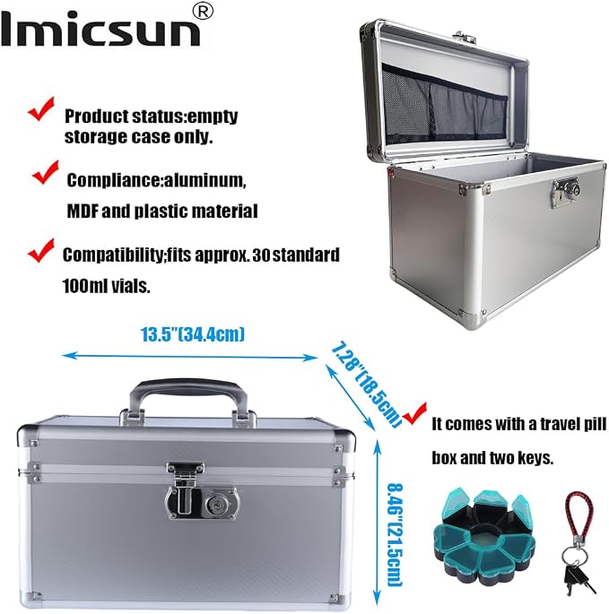Large Portable Lockable Storage Box, Gloss Bright Silver | Aluminum Lock Box, With Keys, For Medication, Jewelry & Personal Valuables, For Shared Apartments & Dorms, For Him & Her
