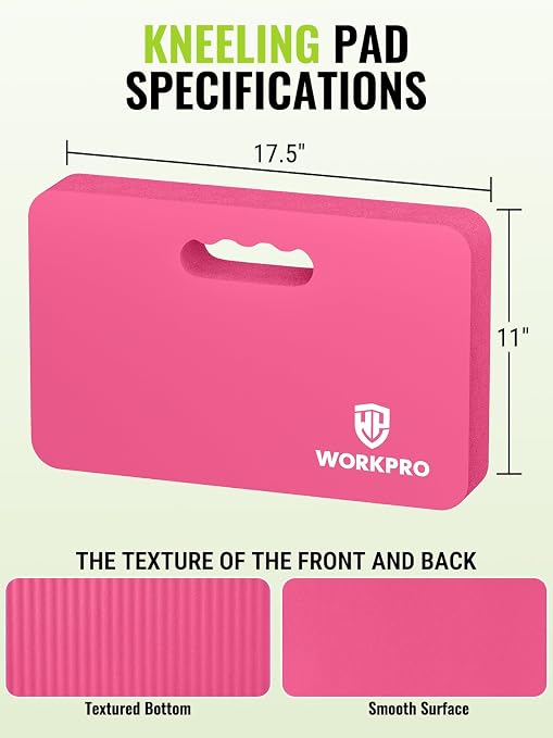 WORKPRO Extra Thick Kneeling Pad, Pink, 17.5 x 11 x 1.5 in, Pink | Soft NBR Foam Cushioning for Knee, Large Foam Kneeler Mat, For Gardening, Bathing Baby, Exercise, Workout Supplies