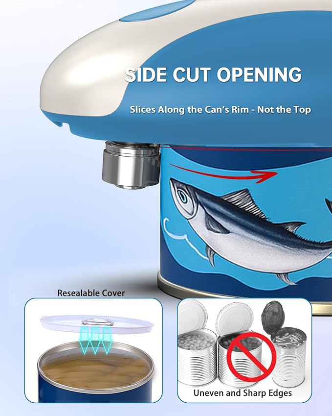 CIRCLE JOY Rechargeable Electric Can Opener, One-Touch Automatic Can Opening with Lid Remover & Smooth Edge Cutting, Food-Safe, Easy to Use for Seniors and Arthritis, Blue
