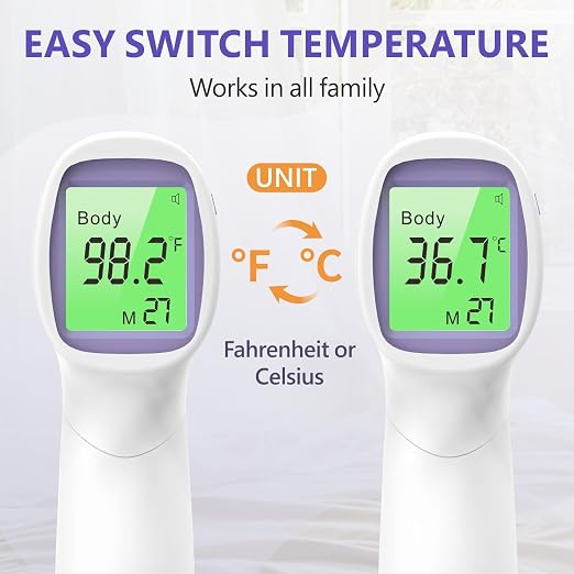 No-Touch Forehead Thermometer for Adults,Kids & Babies,1-Second Fast Reading Digital Thermometer with Fever Alarm,3-Color Backlit & 32 Memories,Non-Contact Baby Thermometer for Body,FDA Cleared