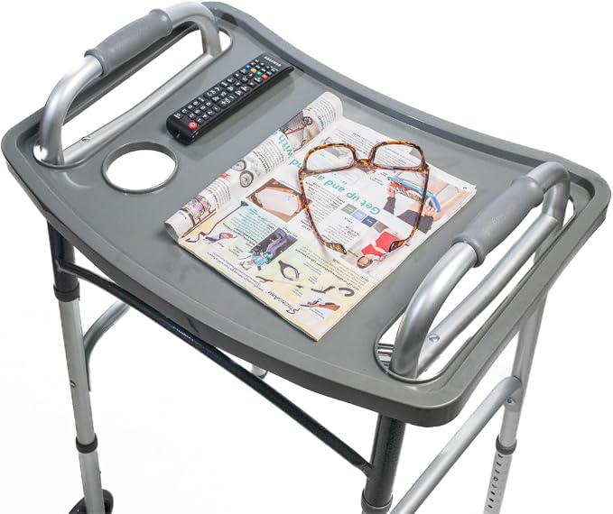 StrongArm Walker Tray with Cup Holder, Tray for Folding Walkers, Food Tray, Walker Accessories, Tray Table for Standard Adult Walkers (Gray)