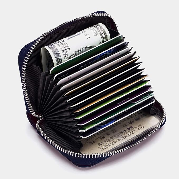 RFID Credit Card Holder Genuine Leather Credit Card Wallet with Zipper | RFID