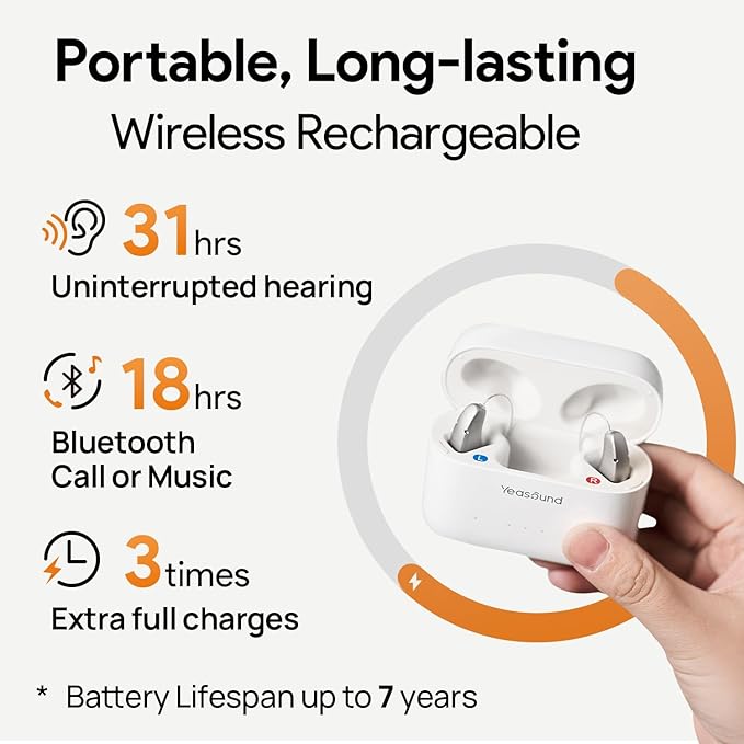 Yeasound Hearing Aids RIC800 for Seniors & Adults, Bluetooth Hearing Aids Calls & Music Enabled, AI Algorithm for Noise Reduction and Speech Enhancement, Lightweight, Long-Lasting and Waterproof