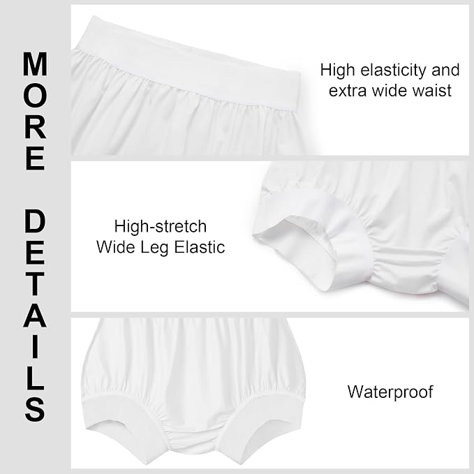 Adult Cloth Diaper Cover Waterproof Plastic Pants Rubber Underwear for Incontinence Leak Proof Washable (Whites)