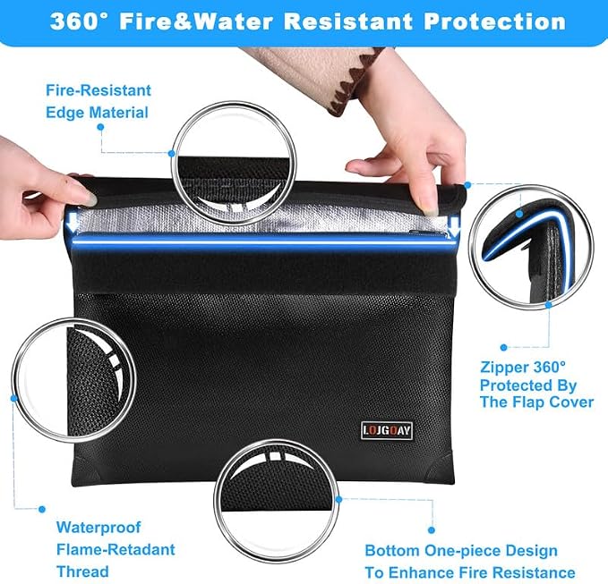 Fireproof Document Bag - with 5200°F Heat Insulated, Waterproof Fireproof Bag with Zipper, 8 Layers of Functional Materials, Fireproof Money Bag for Cash/Documents/Valuables, Fire bag 11"x7.7"