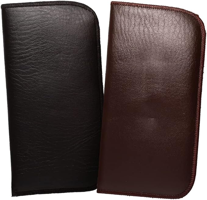 Calabria Slim Faux Leather Eyeglass Case Soft Slip-In Design [Black & Brown - 2 Pack] | Compact Protective Pouch | Soft Case for Glasses | Lightweight Sunglass Storage