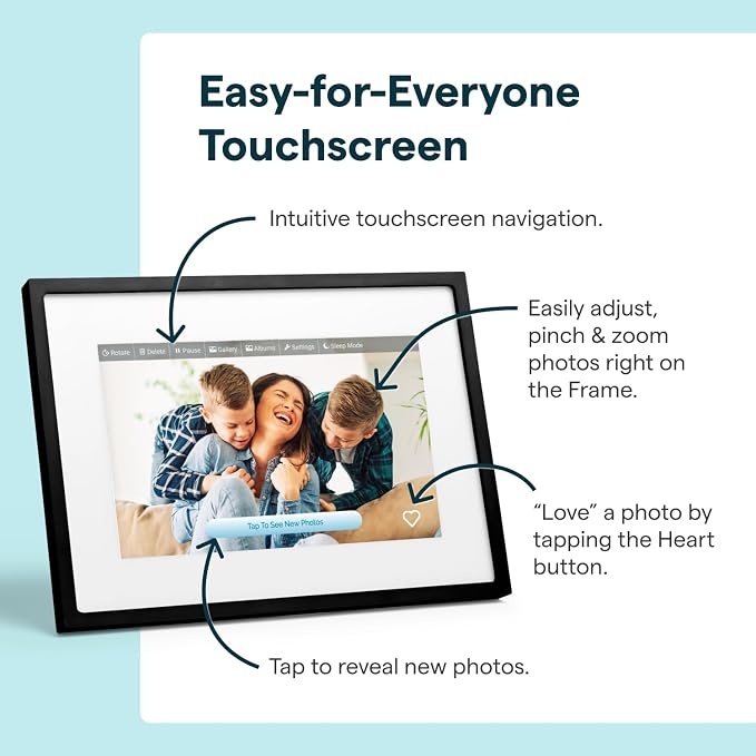 Skylight Digital Picture Frame 2 – 10" Full HD Wi-Fi Touch Screen, 16GB Digital Photo Frame, Load Photos & Videos Directly from Phone, Anti-Glare, Ideal for Personalized Gifting, Black - w/NA Adapter