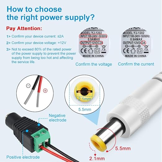 12V Power Supply, 12 Volt 1A 12W DC Power Supply with On Off Switch, White Switching LED Power Adapter, AC 110V to 12V Transformer Plug for LED Strip Lights with 5.5/2.1 DC Female Connector, 3 Pack