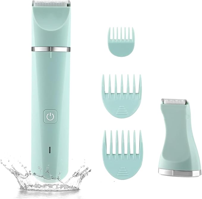 Bikini Trimmer for Women, Electric Razors for Women, IPX7 Waterproof&Easy Cleaning, Ceramic Blade,Rechargeable Pubic Hair Trimmer Womens,Gifts for Women,Green