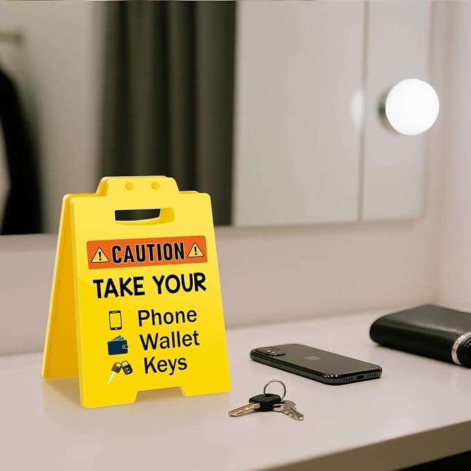 MBL Phone Wallet Keys Reminder - Small Mini Desktop Desk Warning Signs White Elephant Stocking Stuffers Christmas Xmas Holiday Gifts for Home Office Checkout Counters Restaurants Cafes Fitting Rooms