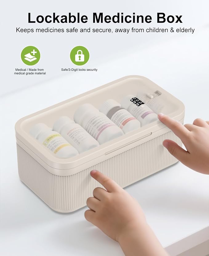 ySky Lockable Storage Box with Combination Code - Secure Medicine Safe, Phone Jail & Snack Container for Refrigerator, Home, Office, Travel - Durable Multi-Purpose Lock Box (Cream)