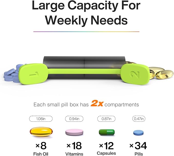 Weekly Pill Organizer 2 Times a Day - Am Pm Pill Box 7 Day, Large Twice Medicine Pill Case for Daily Medication, Vitamins, Fish Oils, Supplements Portable Week Pill Holder Container, Translucent Black