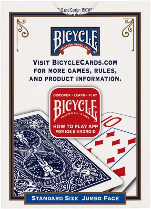Bicycle Jumbo Index Playing Cards 12 Pack Large Print Poker Size | Air Cushion Finish, Red and blue backs, Made in USA, Easy-to-read suits and numbers for all ages