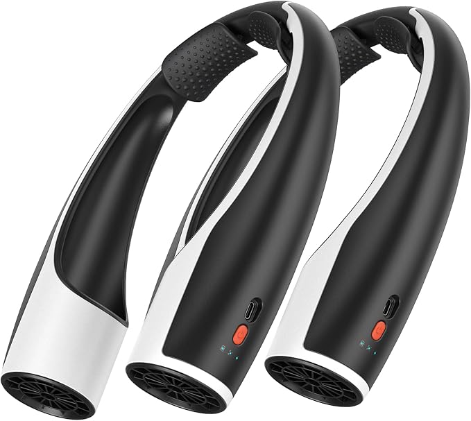 Rohent 2-Pack Hands-Free Neck Fan - 4000mAh USB-C Rechargeable with Turbo Cooling Ultra-Quiet 4 Speeds 360° Airflow for Travel Outdoors (Black) | Turbo Cooling, Long Battery Life, 4 Speeds, Keeps Cool 360° Airflow for Working Outdoors (Black)