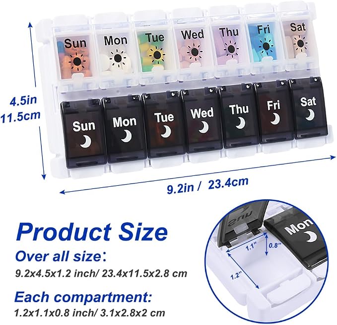 HRX Package Pill Organizer 2 Times a Day, Easy Fill & Open Weekly Medicine Box Vitamin Cases for 7 Day AM PM