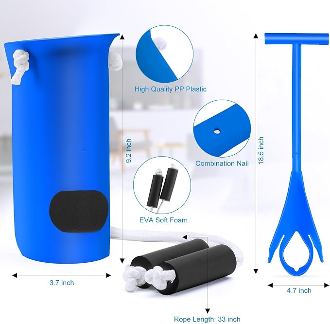 Jellas Sock Aid for Putting On Socks Kit,4.0 Inch Sock Helper for Seniors | Flexible Long Rope Design, Easy Put On Take Off Socks, Comfort Independence Helper, Blue