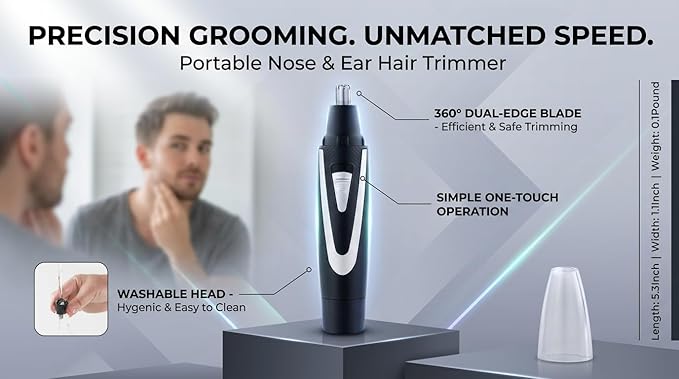 Ear and Nose Hair Trimmer Clippers: 2026 Professional Painless Eyebrow & Facial Hair Trimmers Remover for Men Women, Battery Operated Nasal Clipper, Dual Edge Waterproof Blades for Easy Clean, Black