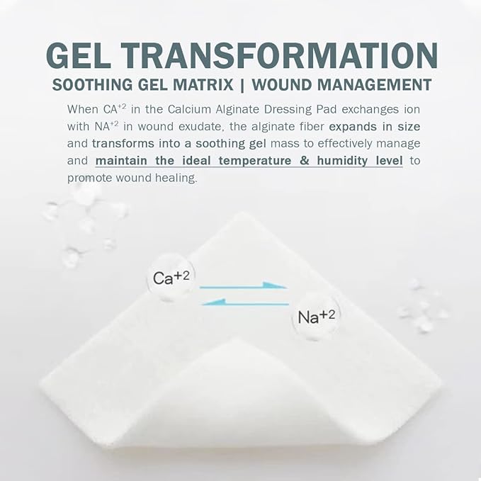EVERLIT Calcium Alginate Wound Dressing | Gentle, Non-Stick Sterile Dressing Pad | Soft and Highly Absorbent Bandage with Soothing Gel Matrix (Pack of 20)