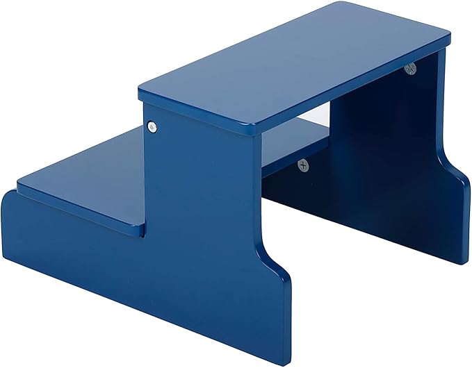 BIRDROCK HOME Wooden Step Stool - Navy Blue – Decorative - Strong Sturdy Wood 2 Steps - Step Helper for Kitchen Sink – Bathroom Toilet Stepping – Lightweight Construction