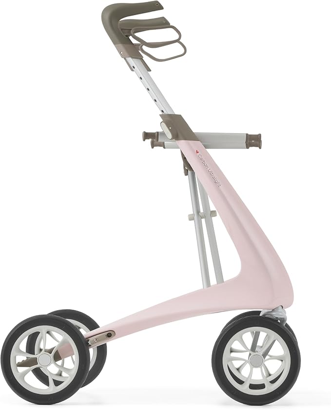 byACRE Carbon Ultralight Rollator Walker - World's Lightest Carbon Rollator - Only 10.6 lbs | Indoor and Outdoor Use | Foldable with seat and Easy to Travel with (Pale Rose, Wide Track)