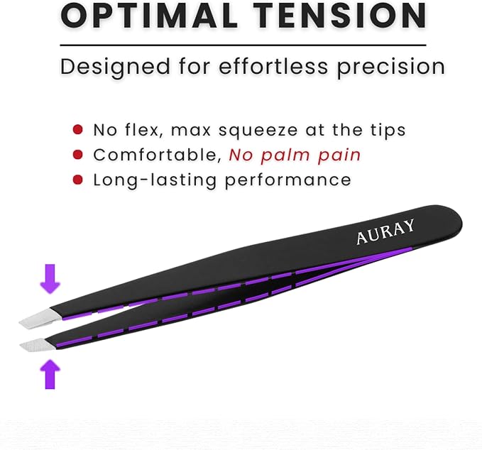 Eyebrow Tweezers Women Facial Hair, Stainless Steel Facial Hair Removal Precision Tweezer for Men & Women in Black, Slanted Tip Eyebrow Plucker for Easy Plucking, Professional Tweezers by AURAY (10)