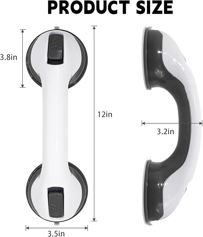 2-Pack Grab Bars for Bathtubs and Showers, 12 inch Shower Handle Suction Shower Bar, Safety Bars for Shower Chair, Bathroom Grab Bar for Senior，No Drilling Removable (Gray, 12 inch)