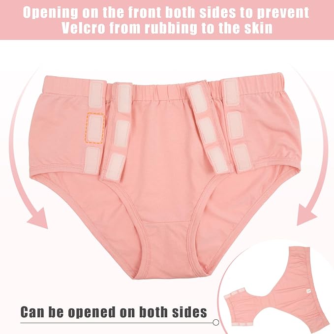 Comfortable Adaptive Underwear - Hospital-Ready Undergarments for Elderly Women with Easy Closure and Elastic Design, Ideal for Post-Surgery and Incontinence Care (Pink, Medium)