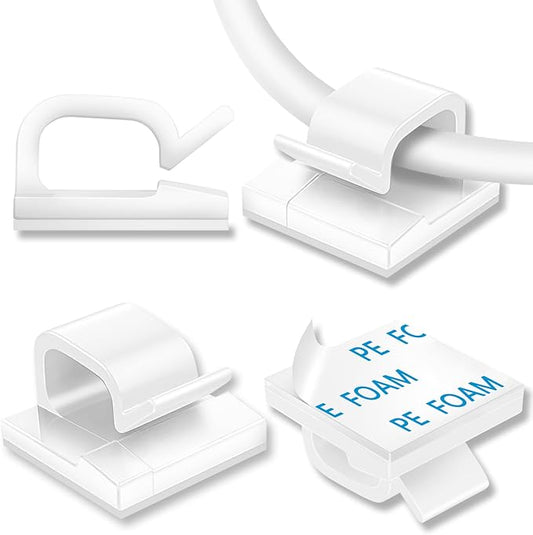 100Pcs Cable Clips, Adhesive Cable Organizer Cord Holder Wire Clip Wire Management Self Adhesive Hooks Wire Holder for Office, Home(White, 100PCS)