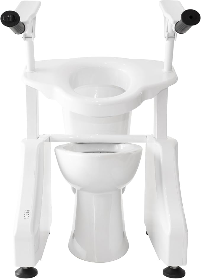 EaseLift Powered Toilet Lift with Handles Electric Height Adjustable Elevated Seat Riser Elderly, Seniors, Injured 440lbs Rechargeable Battery Incl Safe Certified Easy Assembly | HSA&FSA