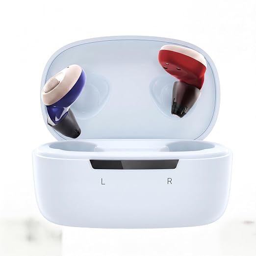 Ceretone OTC Hearing Aids Rechargeable for Seniors with Intricon® 16-Channel Digital Chip, Auto Turn On&Off, Noise Reduction, Great Gift (Not Amplifiers), Red&Blue (Light Blue)