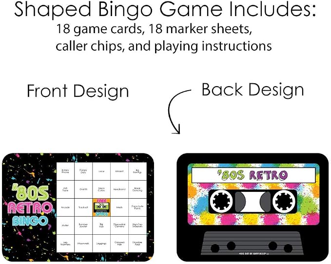 Big Dot of Happiness 80’s Retro - Bar Bingo Cards and Markers - Totally 1980s Party Bingo Game - Set of 18