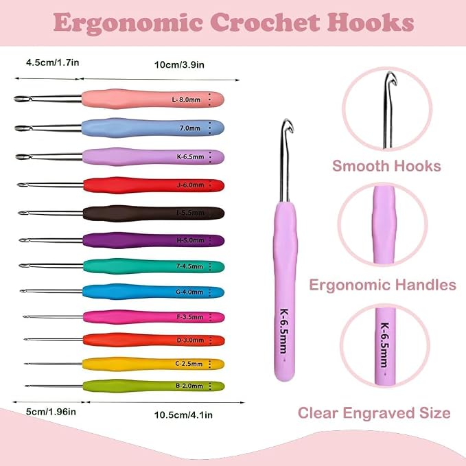 Yarniss Complete Crochet Kit for Beginner Adults, All in One Crochet Kit with 1120 Yards Yarn, 12 Ergonomic Crochet Hooks, Step by Step Video Tutorial, Pink