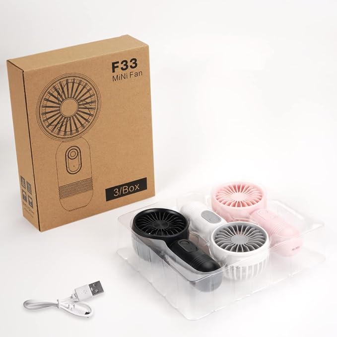 JODNO Mini Portable Fan 3 Pack, Cute Handheld Battery Operated Lightweight Small Personal Fans with 3 Speeds and USB Rechargeable Eyelash Fan for Women Men Office Outdoor Travel Camping