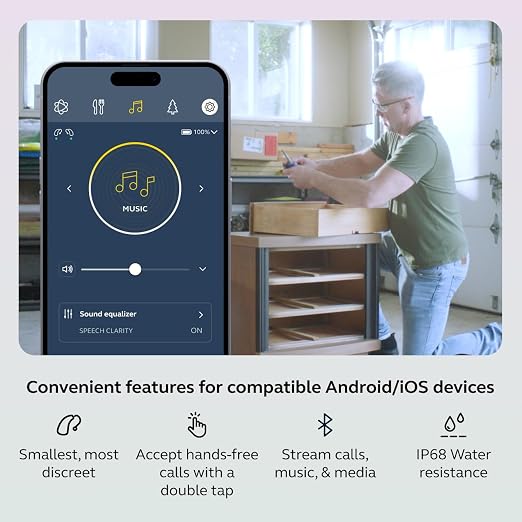Jabra Enhance Select 700 Clinic-Quality OTC Hearing Aids, Licensed Audiology Services Included, Bluetooth LE Audio & Streaming for iOS/Android, Nearly Invisible & Comfortable, Sand