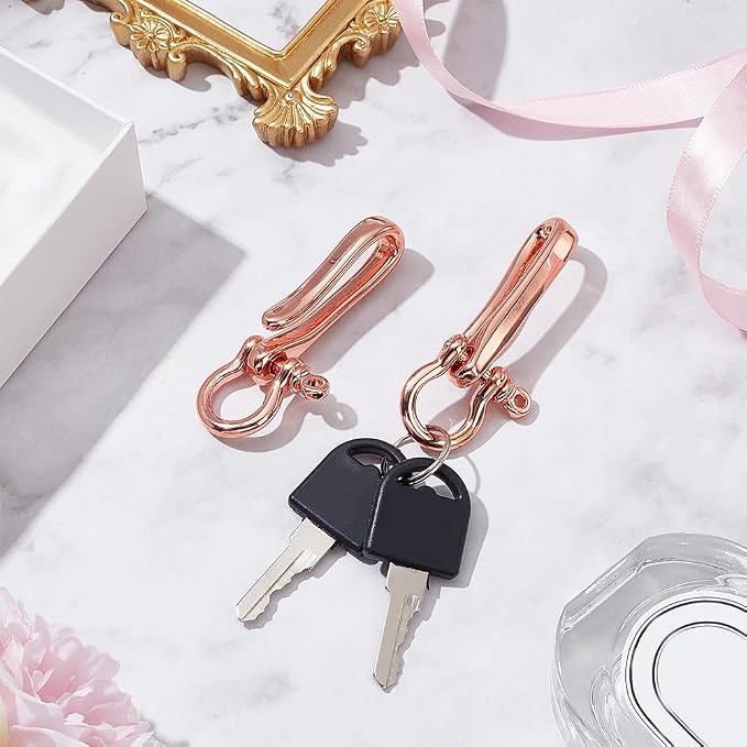 PH PandaHall Keychain, 2Pcs Rose Gold Fish Hook, Brass Material, U Shape Key Ring with Belt Clip, Heavy Duty Car Keychain for Men Women Wallet Chain Purse Accessory