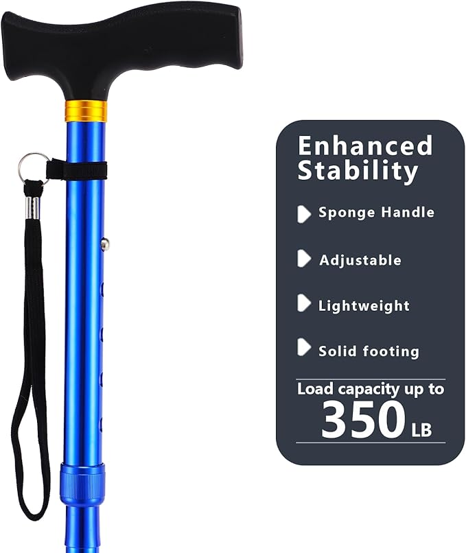 Walking Cane LIXIANG Cane for Man/Woman | Mobility & Daily Living Aids | 5-Level Height Adjustable Walking Stick | Comfortable Plastic T-Handle Portable Walking Stick Folding Cane