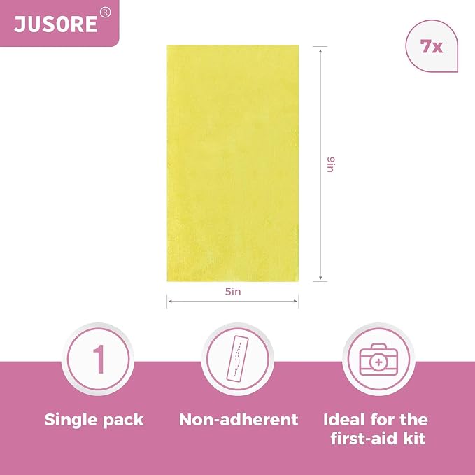 JUSORE Xeroform Petrolatum Dressing - FSA-HSA, 5"x9" Medical Non Stick | Gauze Pads, Soft Mesh Gauze Patch for Wound Care, Burns, Lacerations, Skin Grafts & Surgical Incisions, 7 Individual Pack