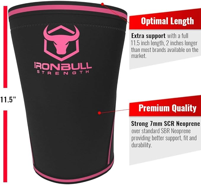 Iron Bull Strength Knee Sleeves 7mm (1 Pair) - Compression Brace & Knee Sleeve For Weightlifting, Powerlifting & Cross Training - Knee Support for Squats - Men & Women